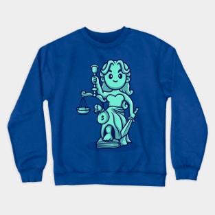 Cute Lady Justice With Scales and Money Bag Cartoon Crewneck Sweatshirt